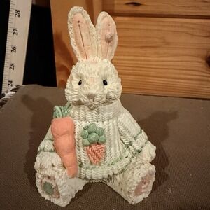 ABC Patchwork Bunny Wearing Carrot Sweater 3.5" Resin Figurine